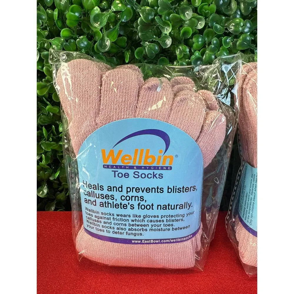 6 Pairs Wellbin Toe Socks Small - Pink Five Finger Yoga Pilates Sock Bundle NWT